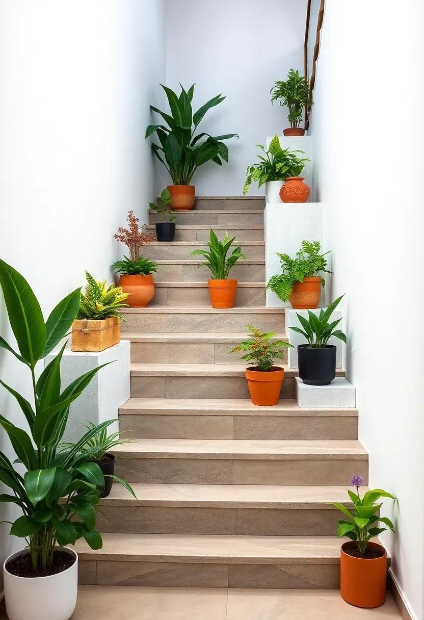 Staircase Plant Ledges: Utilize stair railings or steps as a place for a line of charming plant pots