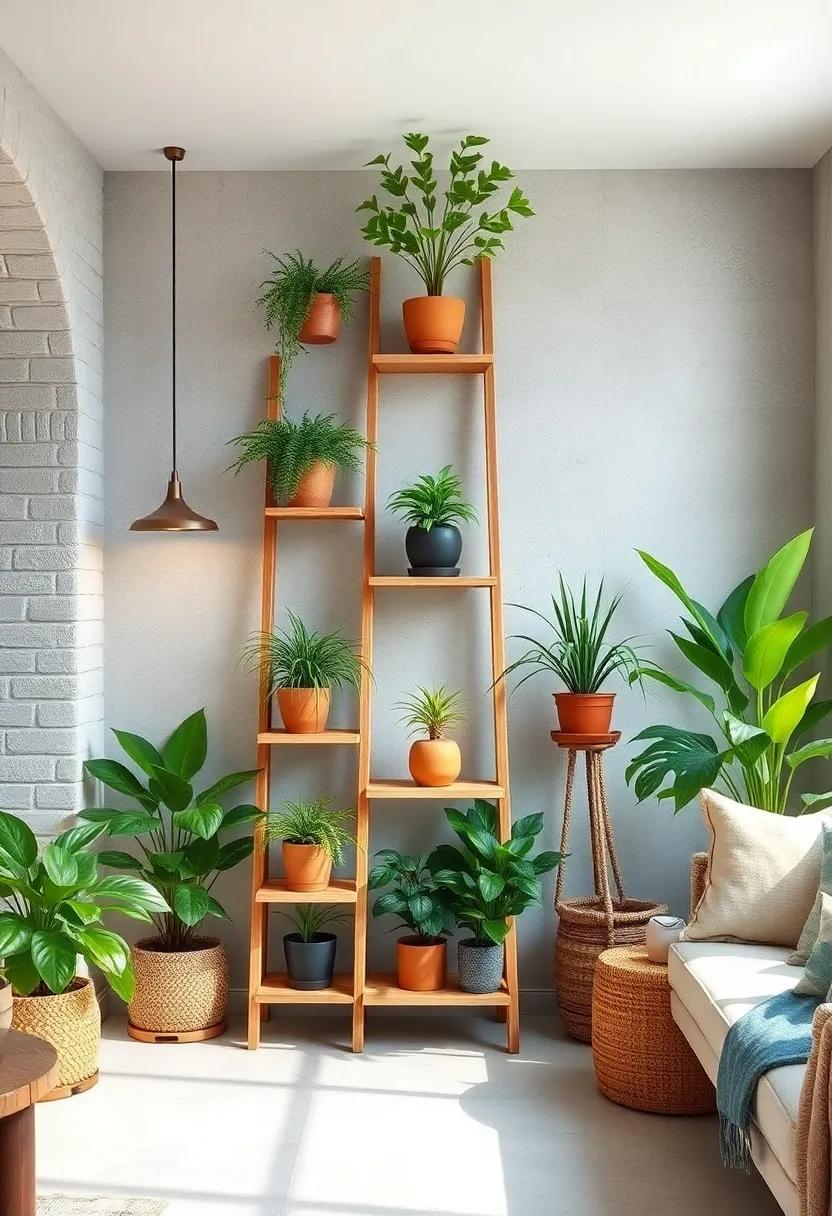 Ladder Plant​ Stands: Use a tiered ladder shelf to display multiple plants while ⁤adding a rustic aesthetic