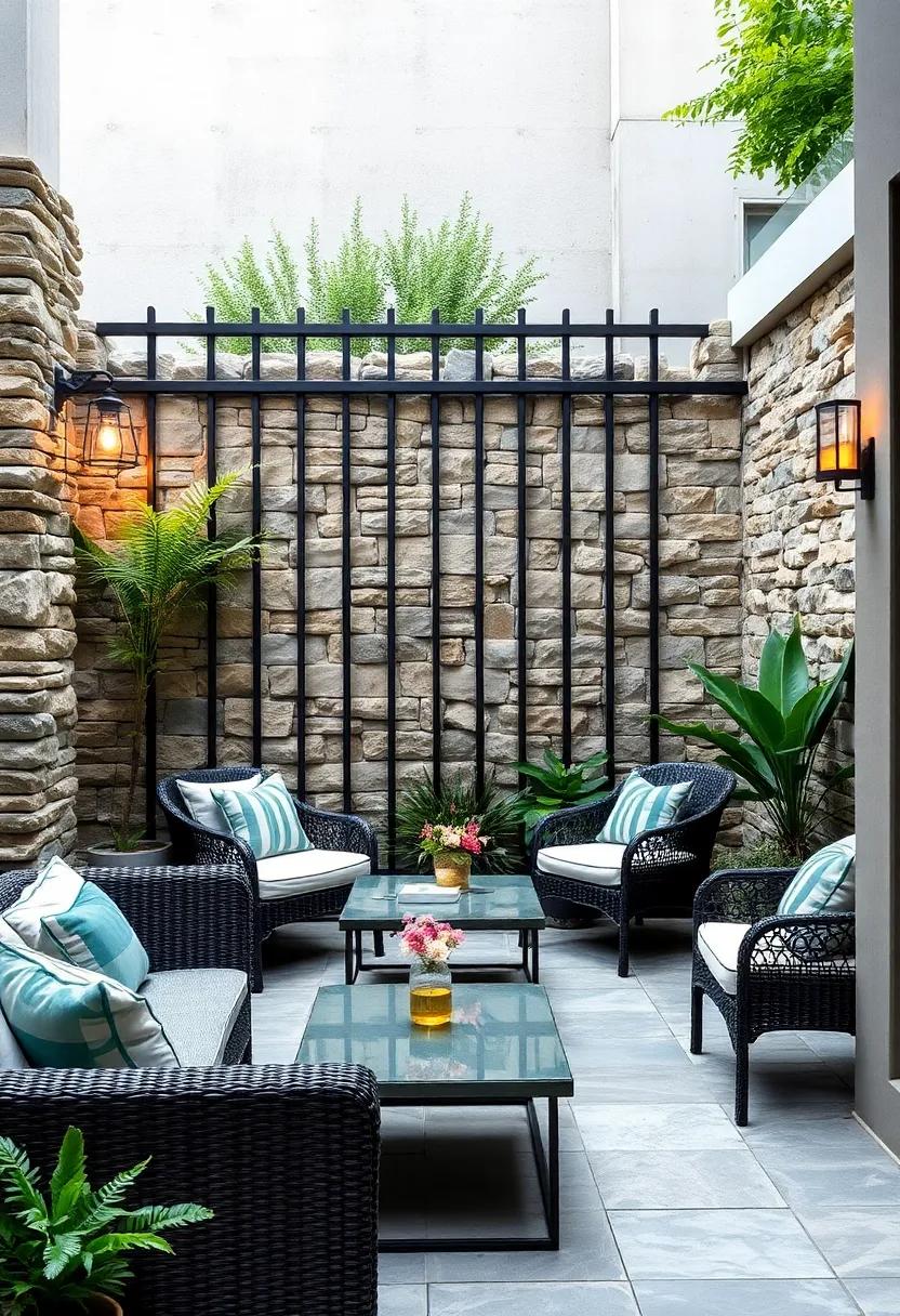 Industrial Edge:‍ Raw iron bars‌ combined with stacked slate stones for a ⁤bold,⁤ urban garden​ fence design