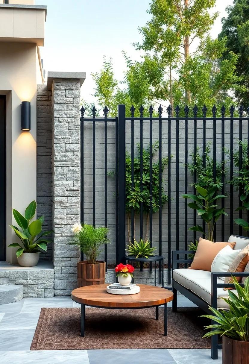 Modern Minimalism:‍ Sleek black iron panels seamlessly integrated with smooth ⁤gray ⁤stone blocks for a⁣ clean, contemporary look