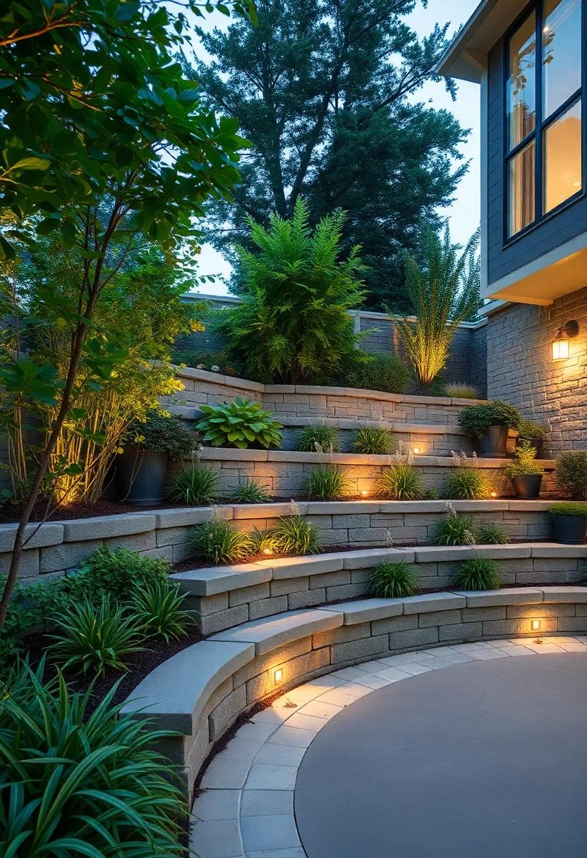 Embrace natural stone retaining walls‍ that blend seamlessly with lush greenery ‌for a timeless tiered front yard design