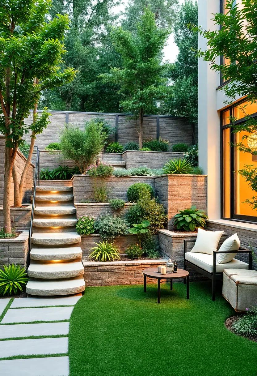 Design narrow but tall tiered retaining walls ⁤to maximize planting space on sloped or compact ⁢front yards