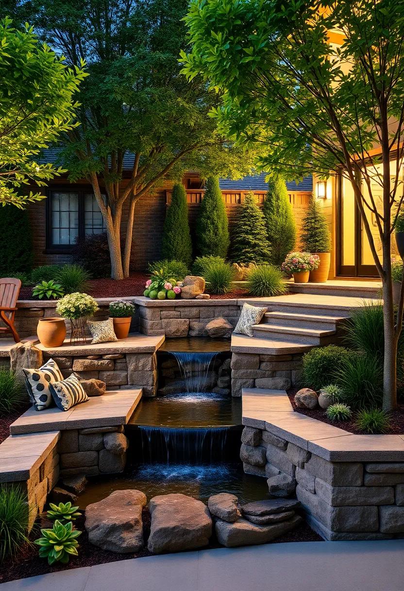 Integrate cascading⁢ water features between ​retaining wall tiers to add tranquility and a focal point to your entrance