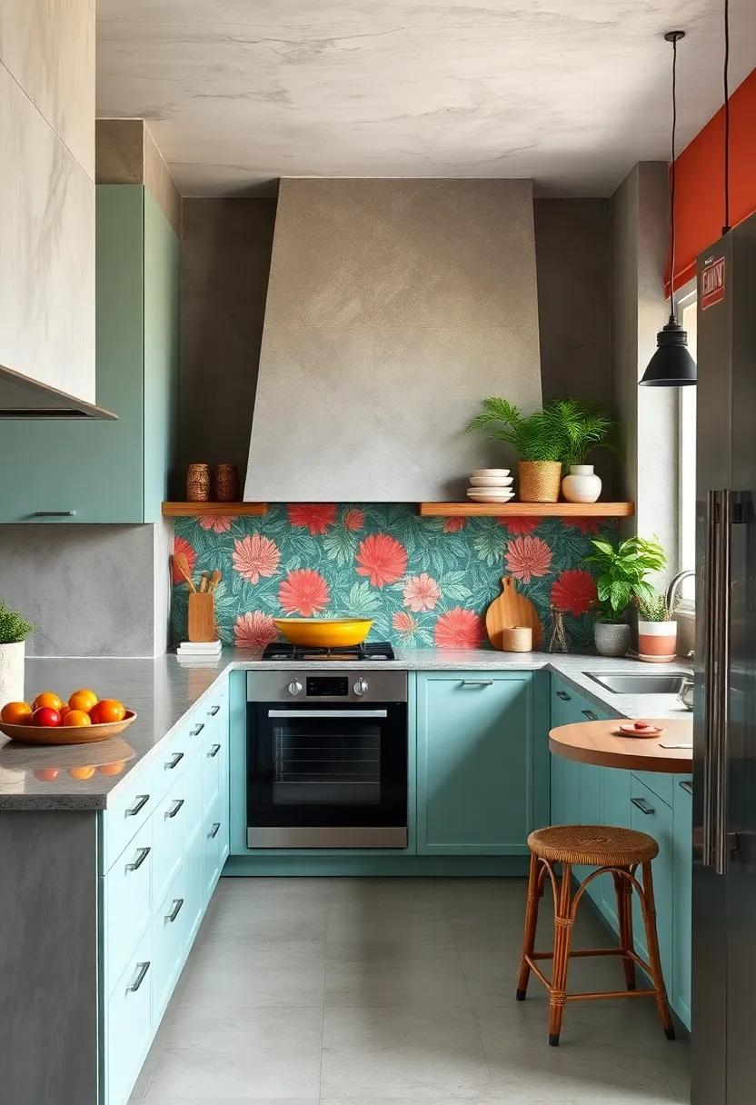 Combine bright coral and teal patterned cement tiles for a vintage tropical look full of ⁤character and color