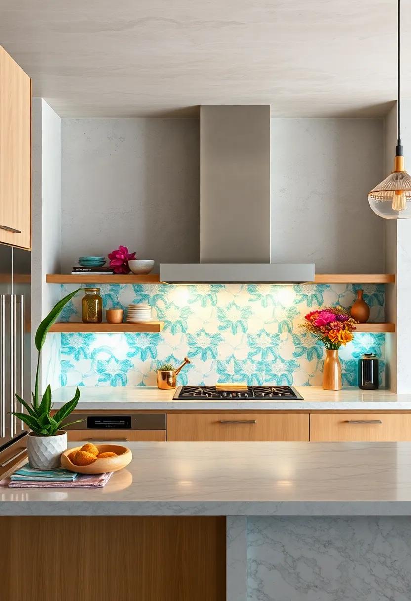 feature a⁢ backsplash made of shimmering mother-of-pearl tiles in ⁤soft ocean‌ hues for a sophisticated tropical aesthetic