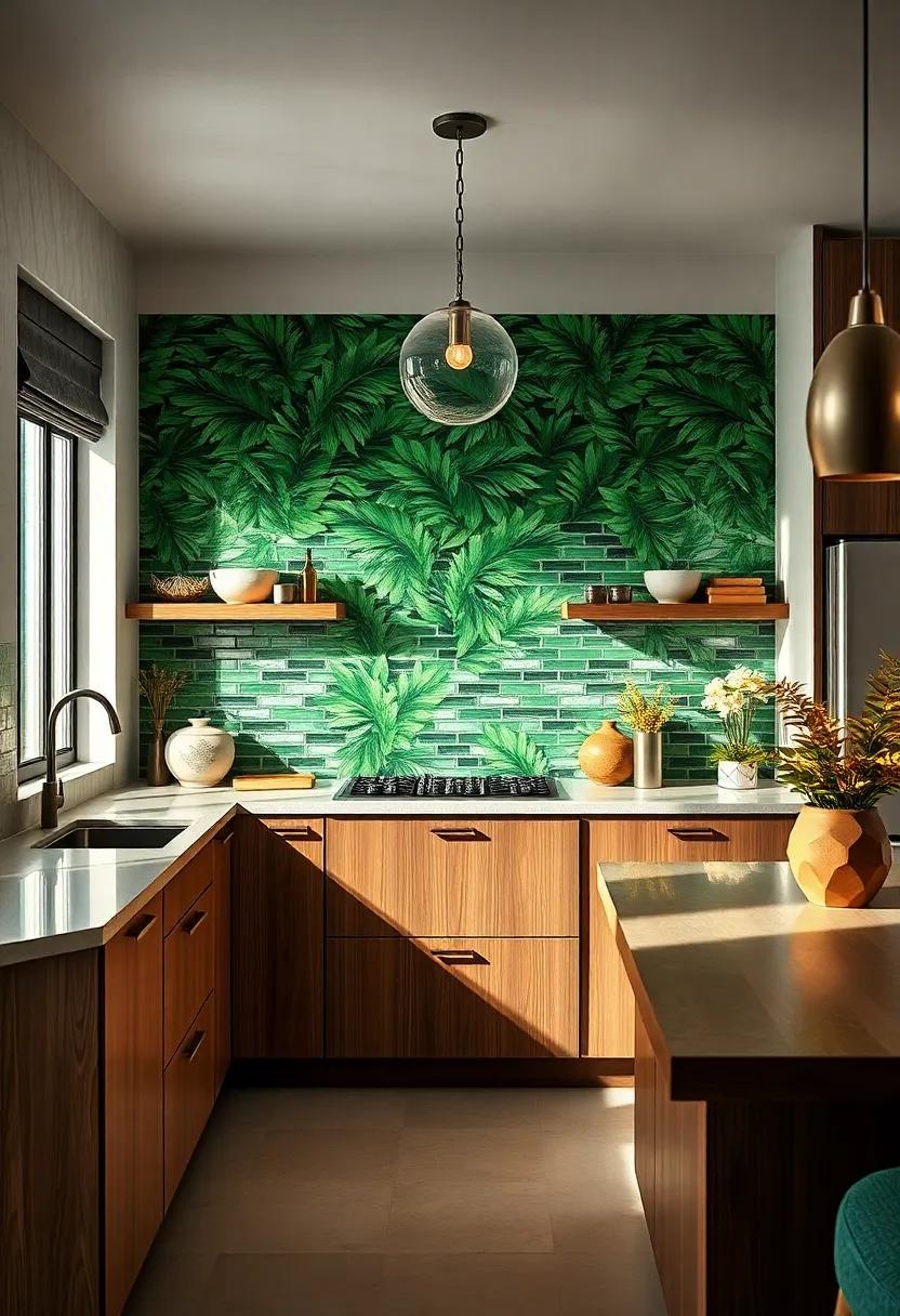 Incorporate a vibrant green mosaic backsplash inspired by lush rainforest leaves, adding a fresh⁤ and energetic vibe to your kitchen space