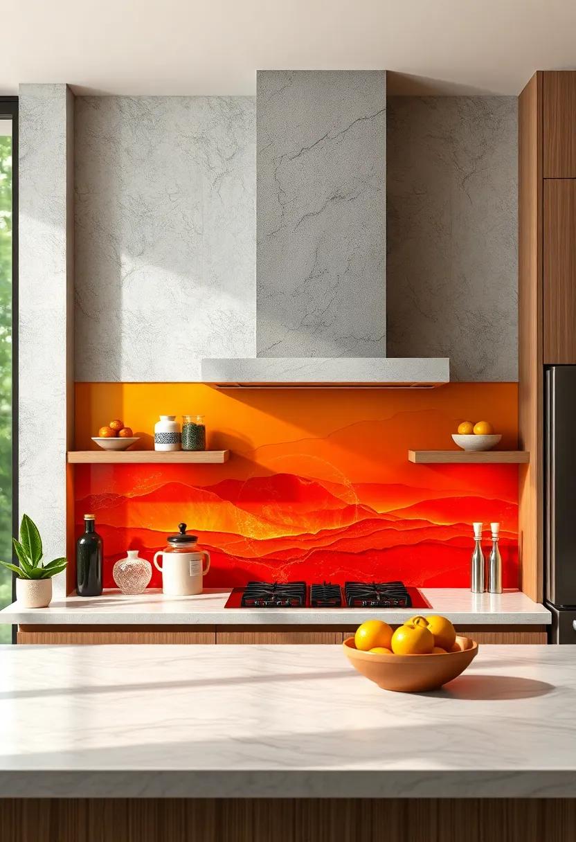 Use a⁢ gradient backsplash transitioning from warm sunset oranges to deep reds, mimicking tropical sunsets and adding warmth‍ to your kitchen
