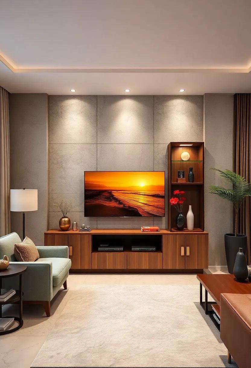 multi-Tiered TV Console‍ with Glass⁤ Display Cabinets