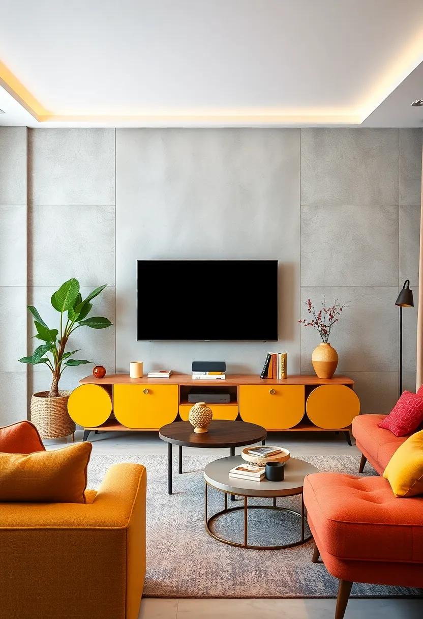 Retro Style⁢ TV ‍Cabinet with Rounded ‌Edges and⁢ Bold Colors