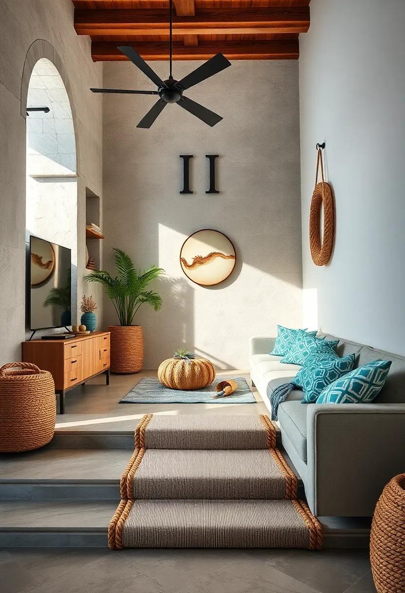 Use rope to accentuate stair treads, adding grip and nautical appeal