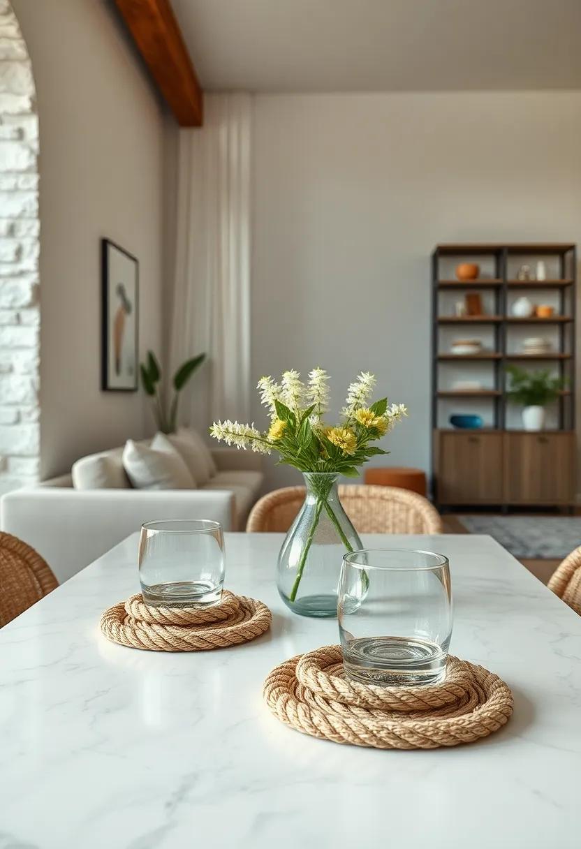 Weave rope coasters that bring ⁢a charming ⁤seaside feel ‍to your‌ dining table
