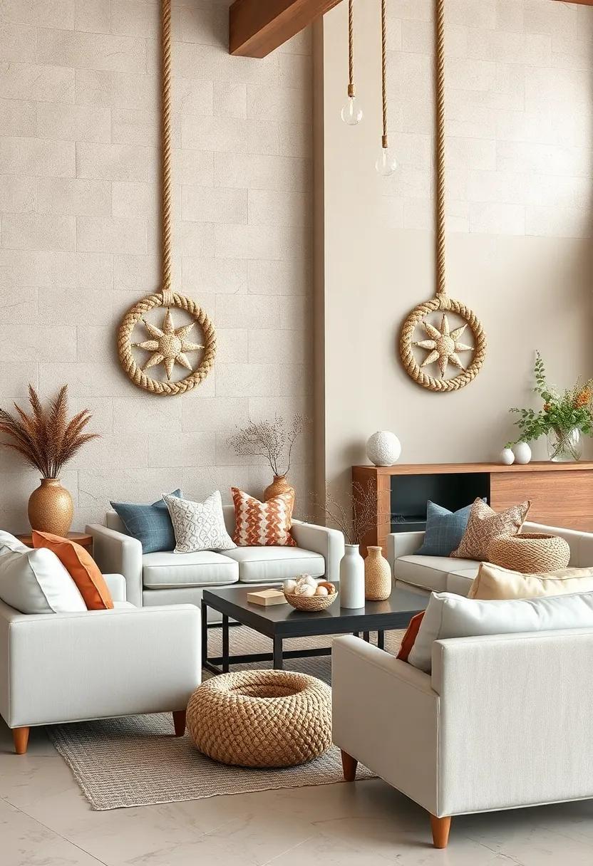 Craft rope wreaths adorned with shells ‍and ⁤driftwood for seasonal décor