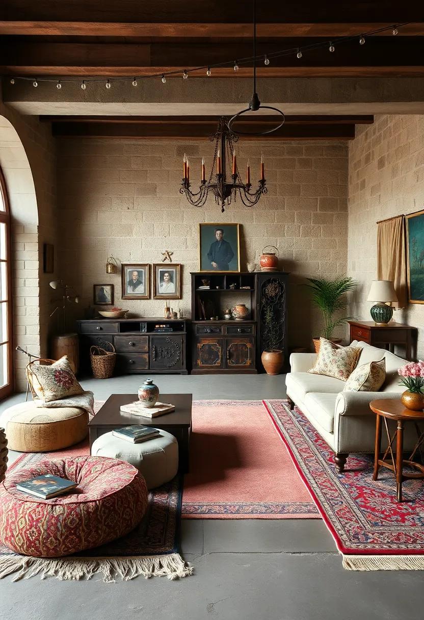 Reveal⁢ the​ allure of‌ a boho-chic vintage lounge filled with Moroccan poufs, ⁢intricate rugs, and carved wooden chests