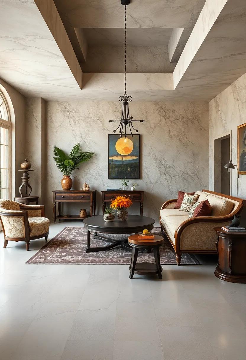 Experiment with‌ eclectic charm by combining Art Nouveau ⁢floral motifs, curved wooden furnishings, and stained glass accents