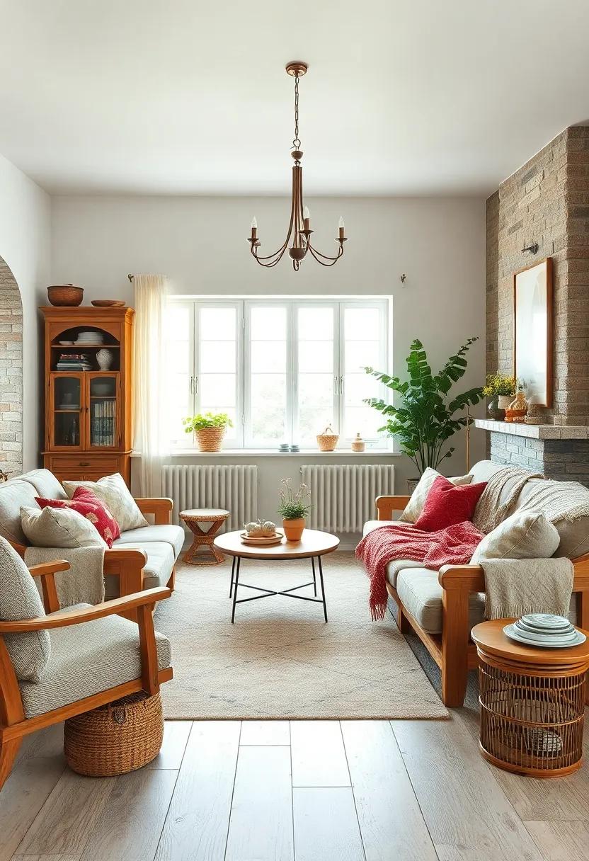 Render a cozy Scandinavian vintage‍ feel ​through minimalist pine furnishings and‌ chunky⁤ knit throws