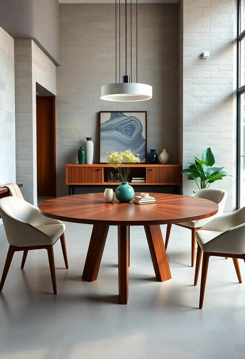 Mid-Century Round‍ Walnut Table with Tapered Legs