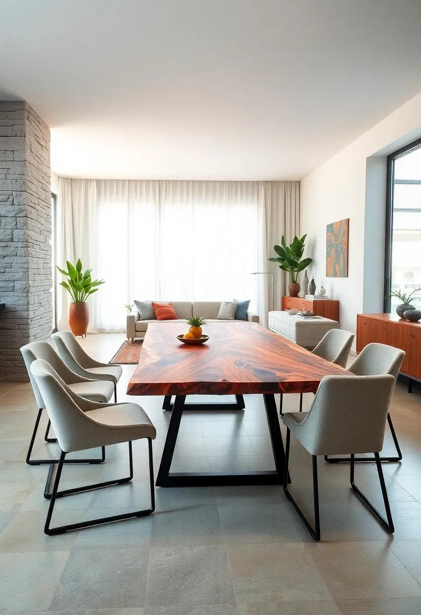 Modern Live Edge ⁣Table Paired with​ Sleek Metal Legs