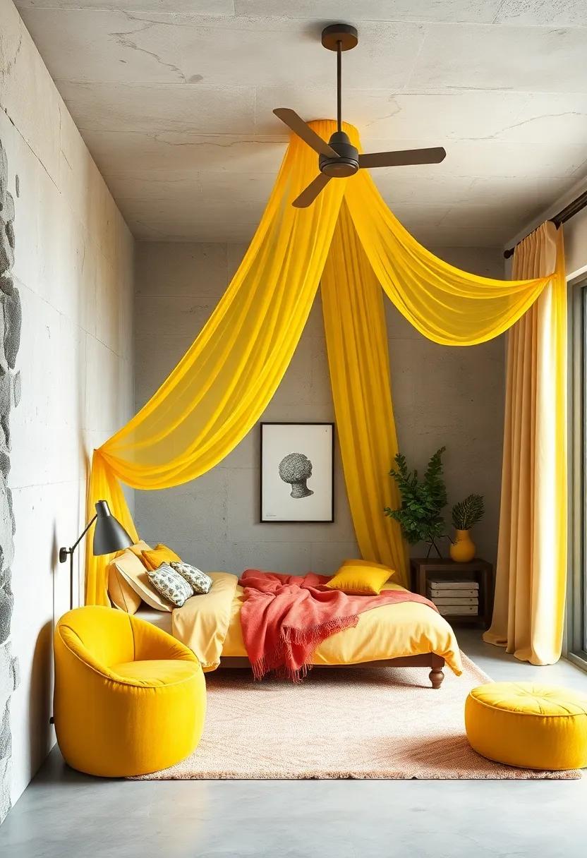 Canopy of Yellow: Hang⁤ a sheer yellow⁢ canopy over the bed to create a cozy nook that radiates⁢ warmth ⁢and ⁤happiness