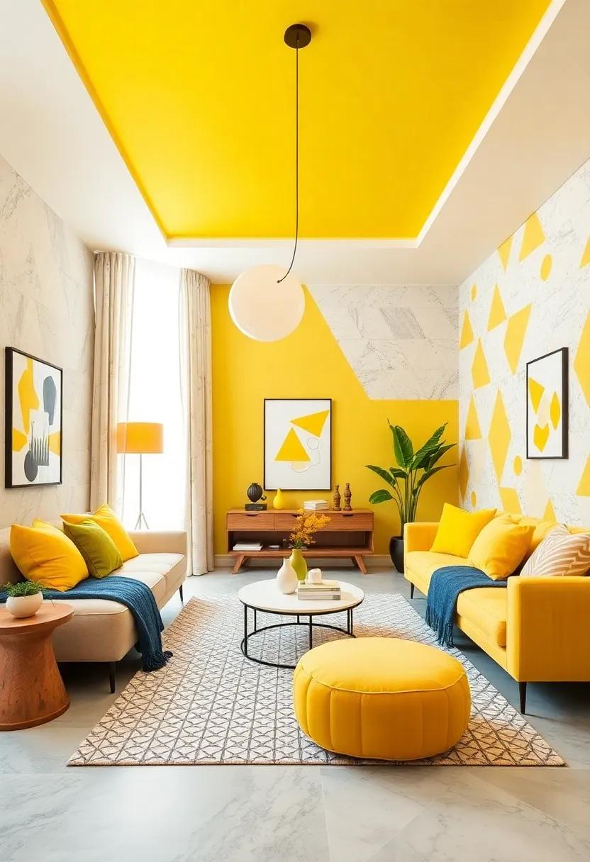 geometric⁣ Glow:⁤ Introduce ⁤yellow‍ geometric patterns⁣ through rugs,cushions,or wallpaper⁣ for a modern and stimulating atmosphere