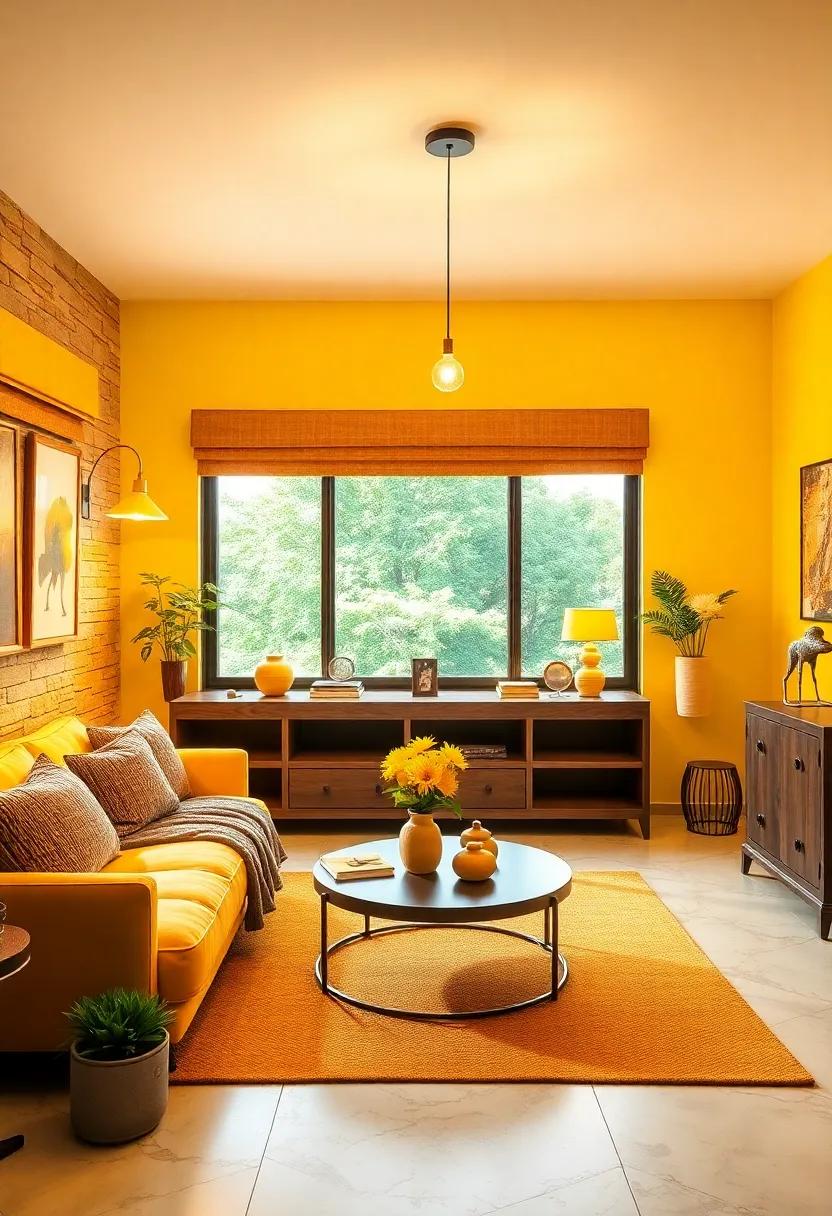 Golden Glow‍ Lighting: Add yellow lampshades or⁤ pendant lights to cast ⁤a warm,​ inviting ⁢glow that encourages creativity ​at ⁢any ‌hour