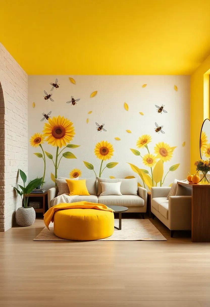 Yellow Nature-Inspired Murals: Paint ⁤wall murals featuring sunflowers,​ bees, or autumn leaves⁤ in yellow tones⁤ to ‌promote a connection to the outdoors