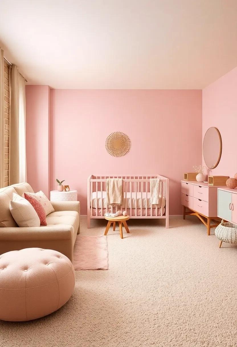 Beige Carpet with​ Pink Polka Dots to ⁢Add Subtle Fun Underfoot