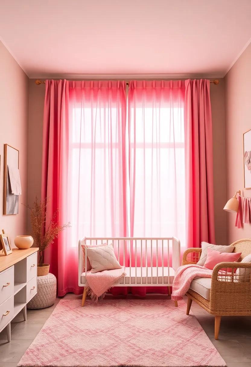 Subtle⁢ Pink Ombre ⁣Curtains against a Beige Wall for Gentle Contrast