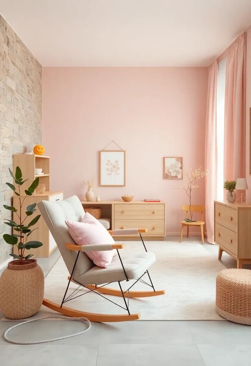 Beige Rocking Chair with Baby⁤ Pink Cushions for Storytime Comfort