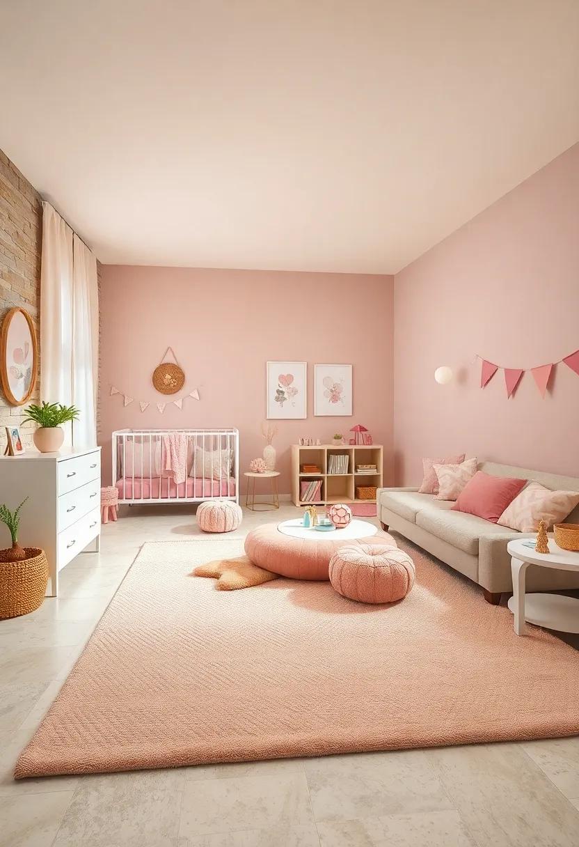 Neutral Beige Rug Anchoring a Pink-Themed Play Area