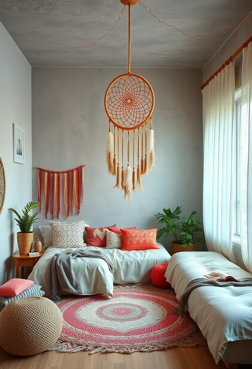 Boho Glam: A fusion of rustic and sparkle, with glitter accents on the dreamcatcher adding ⁢sophistication to‌ a playful bohemian space