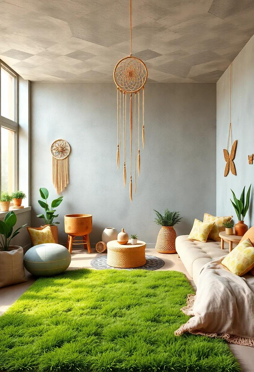 Magical Meadows: ⁤A fairy-tale garden ​with grassy rugs, butterfly decals, and a​ delicate dreamcatcher mimicking the natural shapes of petals