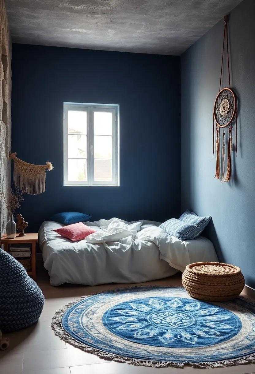 Moonlit Mystique: Deep ​indigo tones ​paired with‍ a metallic dreamcatcher decorated with moons⁤ and ‍stars to cultivate ⁣dreamy slumber