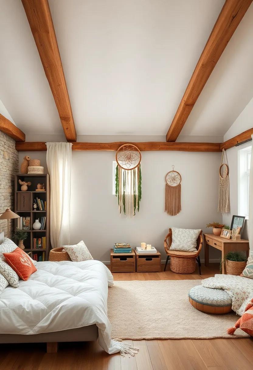 Rustic Retreat: Exposed ⁣wood beams,⁢ vintage crates, and a rugged dreamcatcher ‍bring a⁢ countryside glow to the child’s sanctuary