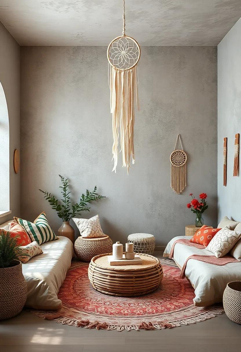 Serene​ Sanctuary: Muted⁤ tones and soft ⁤fabrics create⁣ calmness, enhanced by a simple white dreamcatcher that symbolizes purity‍ and peace