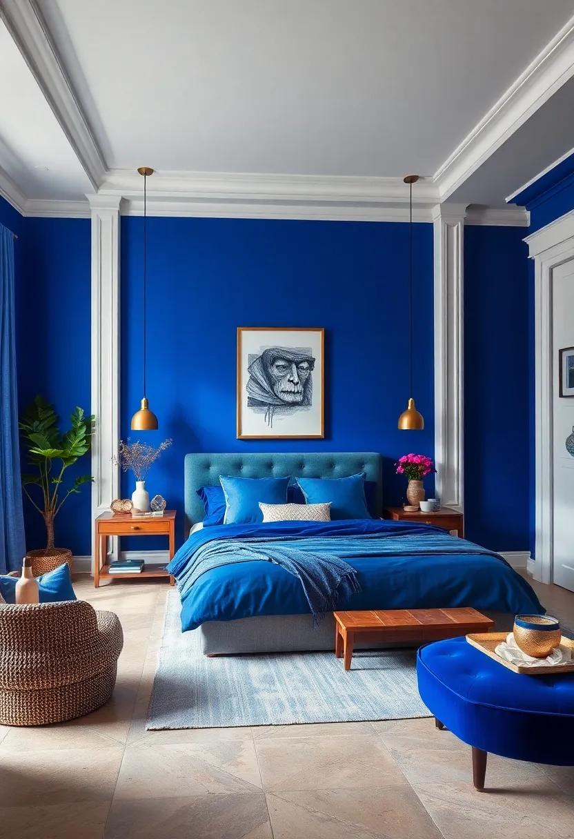 Royal Blue and White Contrast: Pair ⁢bold royal blue ‌walls ​with crisp white trim‍ for ‌a classic yet⁤ vibrant look