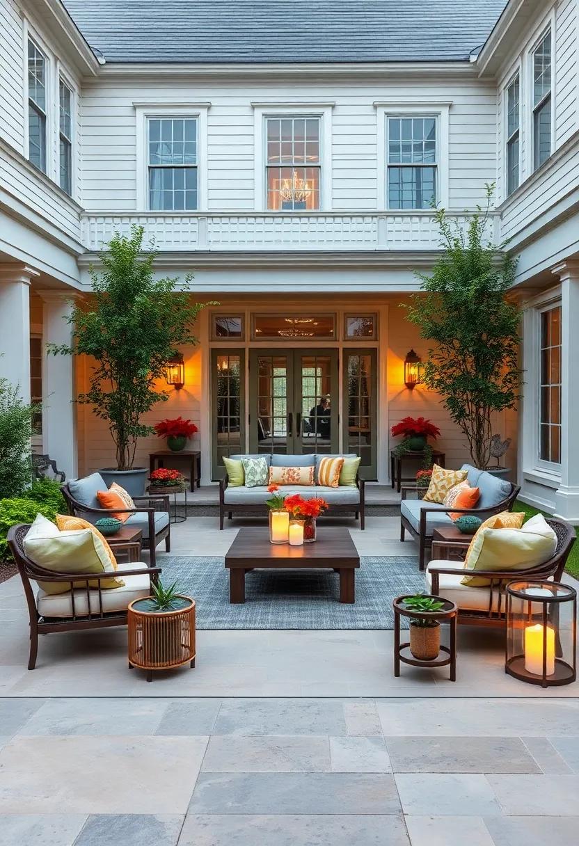 Choose period-appropriate outdoor furniture positioned symmetrically for inviting, ‍balanced relaxation spaces