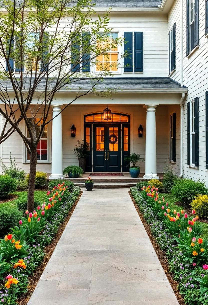 Plant neat rows of bulbs‍ or perennials‌ on both ⁢sides ⁤of the walkway for seasonal‌ color ⁢that honors Colonial ⁢formality