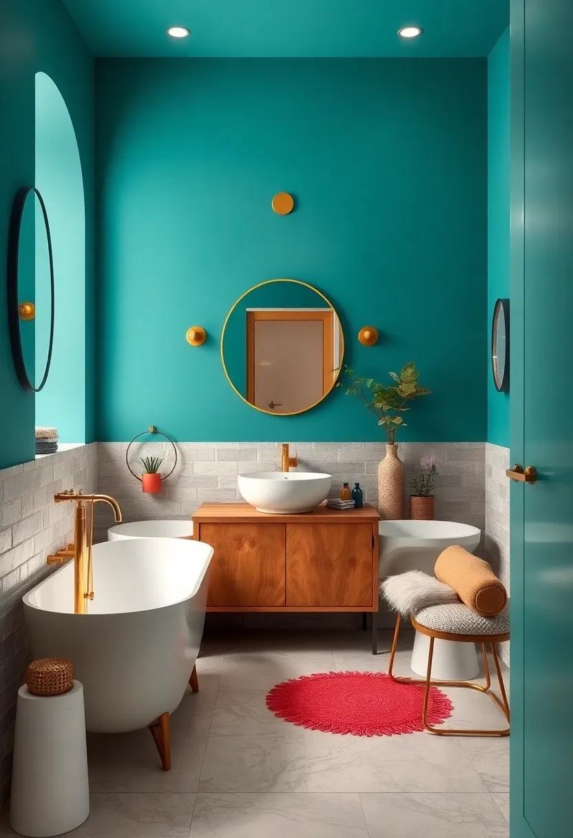 Vibrant​ Teal Walls Paired ​with Brass accents for a Luxurious Feel