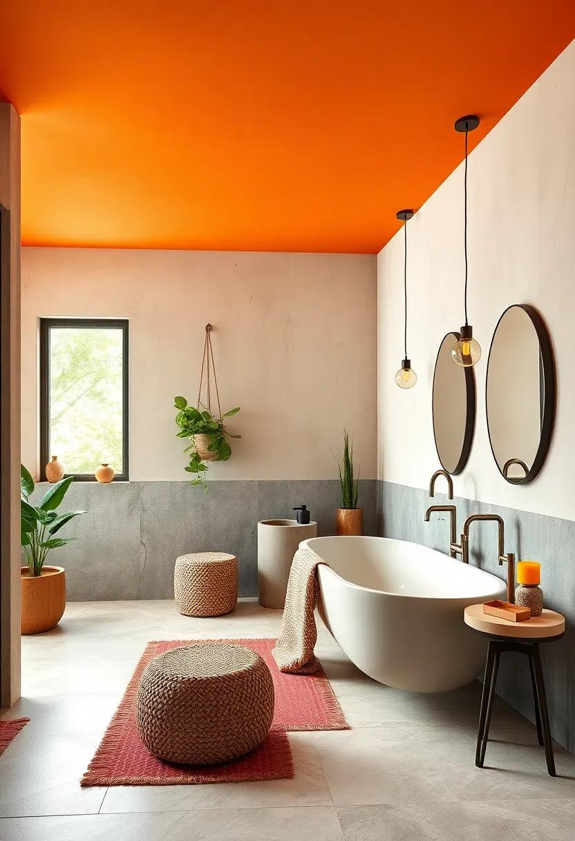 Tangerine ‌Painted Ceiling ‍Contrasted ⁣with Pale Walls