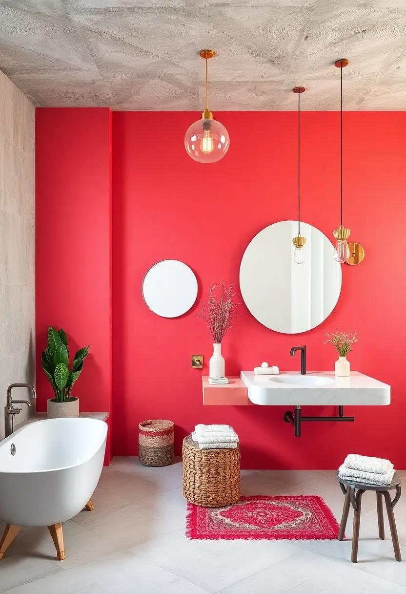 Coral Pink ‍Walls Matched with ​White Marble ​Countertops