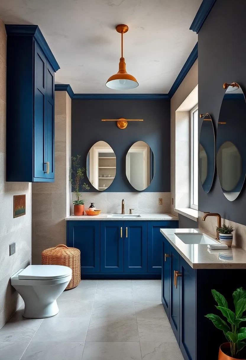 Deep Navy Blue ‍Cabinets⁤ Brightened with Gold Hardware