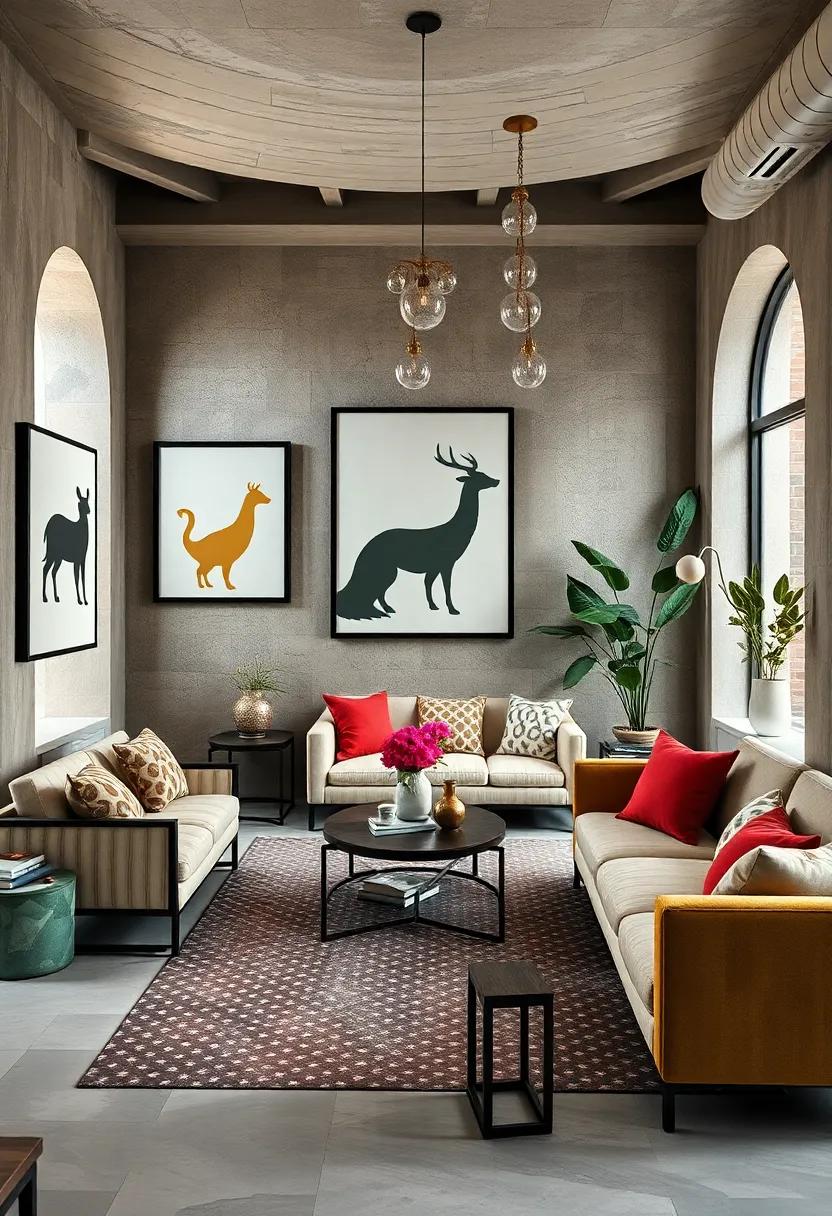 Whimsical ⁤Animal Silhouettes Overlaid on Polka Dot Patterns