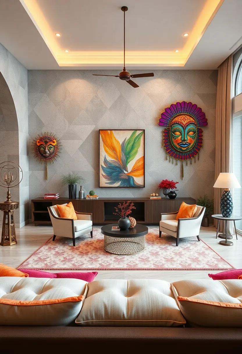 Colorful Carnival Masks Adorned with Mosaic Tile patterns