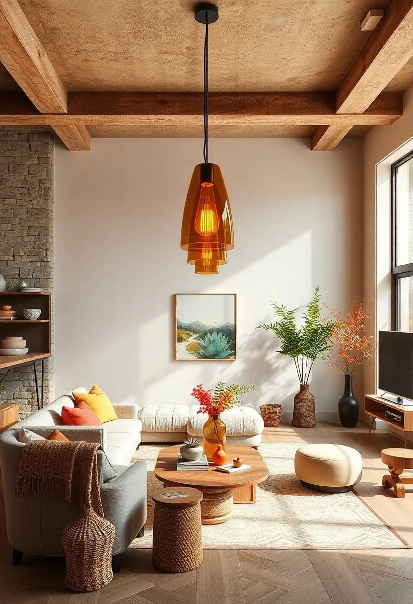 Amber glass Pendant Lights: Cast a‌ warm, ⁢inviting glow ‍with ‍amber-tinted glass pendants that⁣ add ‌a rich autumnal touch to any room