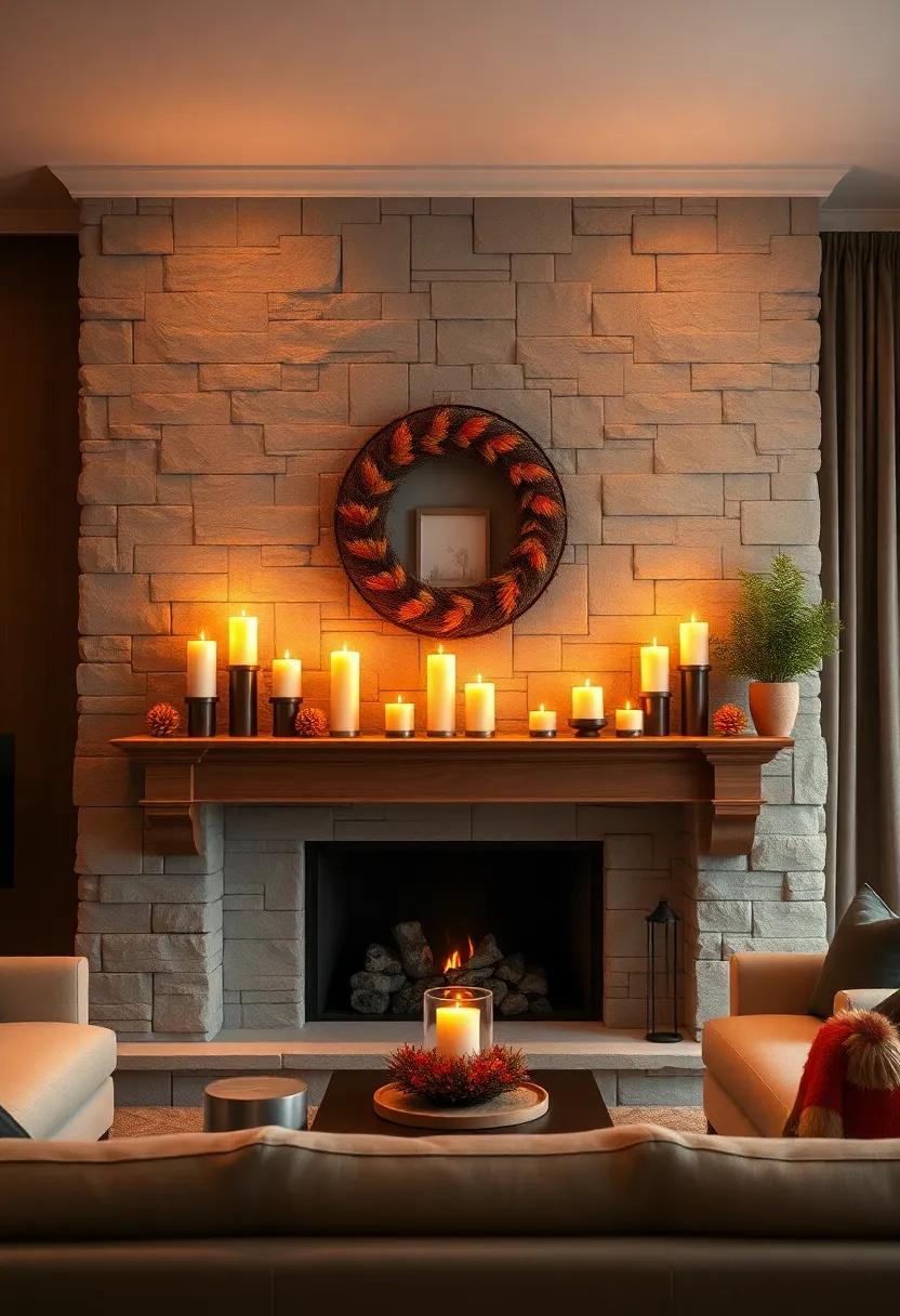 Candlelit Fireplace Mantel ‌Decor: Elevate your mantel with an ‌arrangement⁤ of candles​ in varying ⁤heights and warm holders for ​layered light