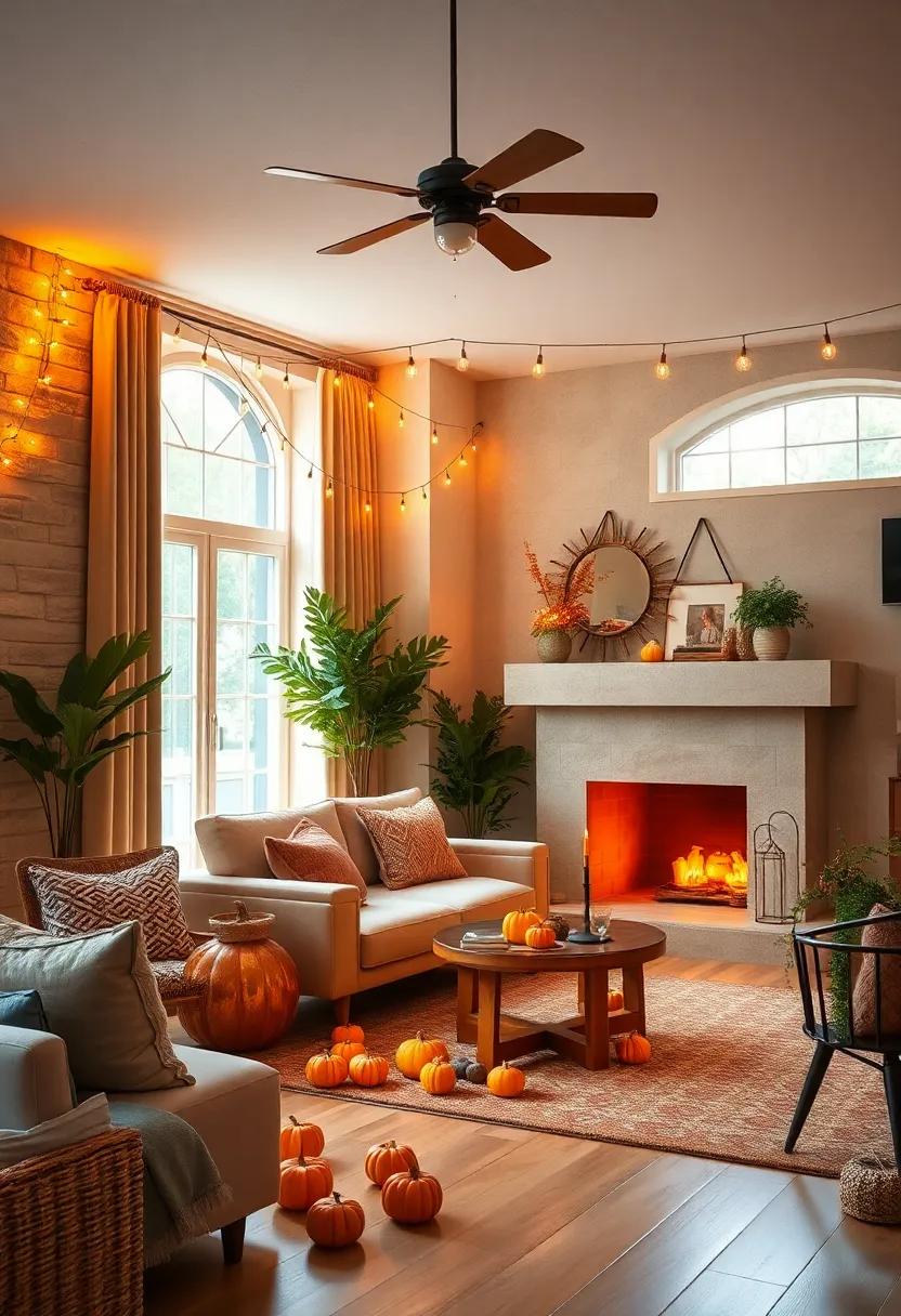 Pumpkin-Shaped String​ Lights: ⁣Add a playful yet cozy feel with miniature ‌pumpkin string lights draped across⁤ windows​ or ‍mantels