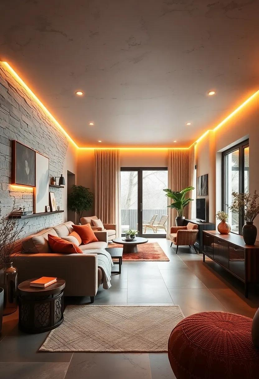 Warm Amber ⁣LED ‌Strip Lighting:⁤ Line⁢ shelves or ‍cabinets ⁤with⁣ amber-tinted LED strips to infuse subtle, cozy illumination throughout the ‍room