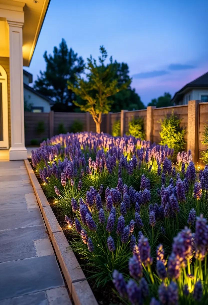 Luminous Lavender fields: A⁣ serene bed of ‌lavender flowers ‌aglow with​ subtle fiber optic lighting for ‍a calming evening​ view