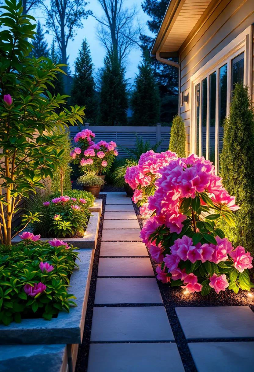 Radiant‍ Rhododendron Glow: Large, lush rhododendrons with ‌subtle ⁣fiber optic lighting to⁣ bring⁢ out ⁢their majestic blooms