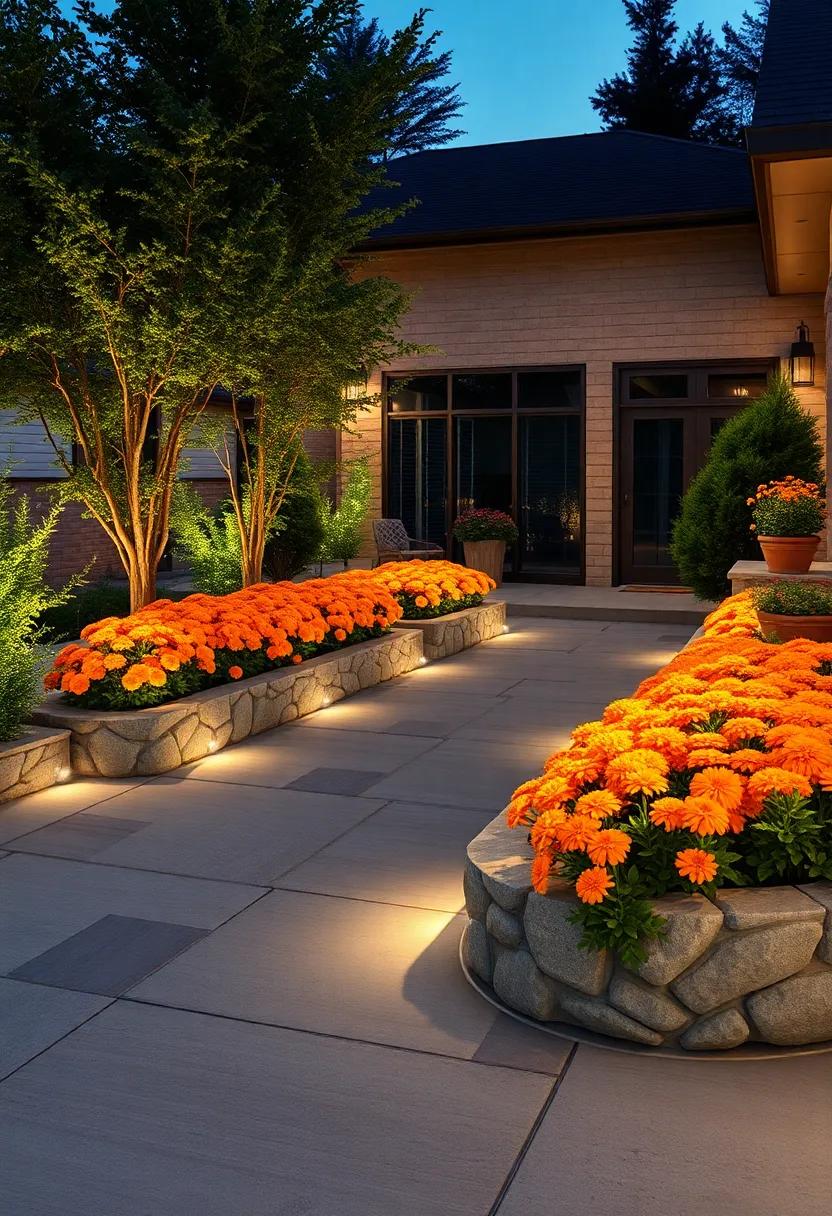 Majestic Marigold Sparkle: Bright marigold beds enhanced with energetic fiber optic ⁣beams, ⁣stimulating vibrant garden colors